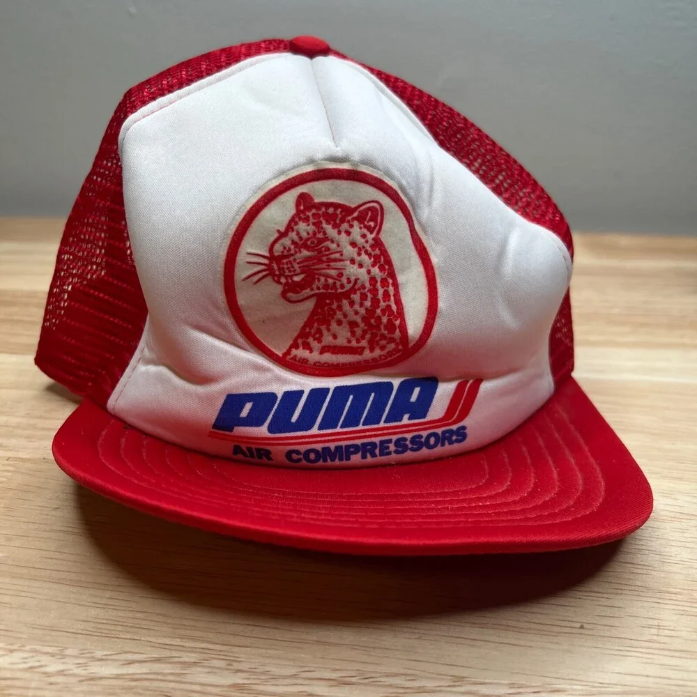Puma Co Trucker Hat Mens Adjustable Red Snapback Cap Mesh Back‎ Advertising